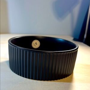 Black Ribbed Ceramic Pet Bowl